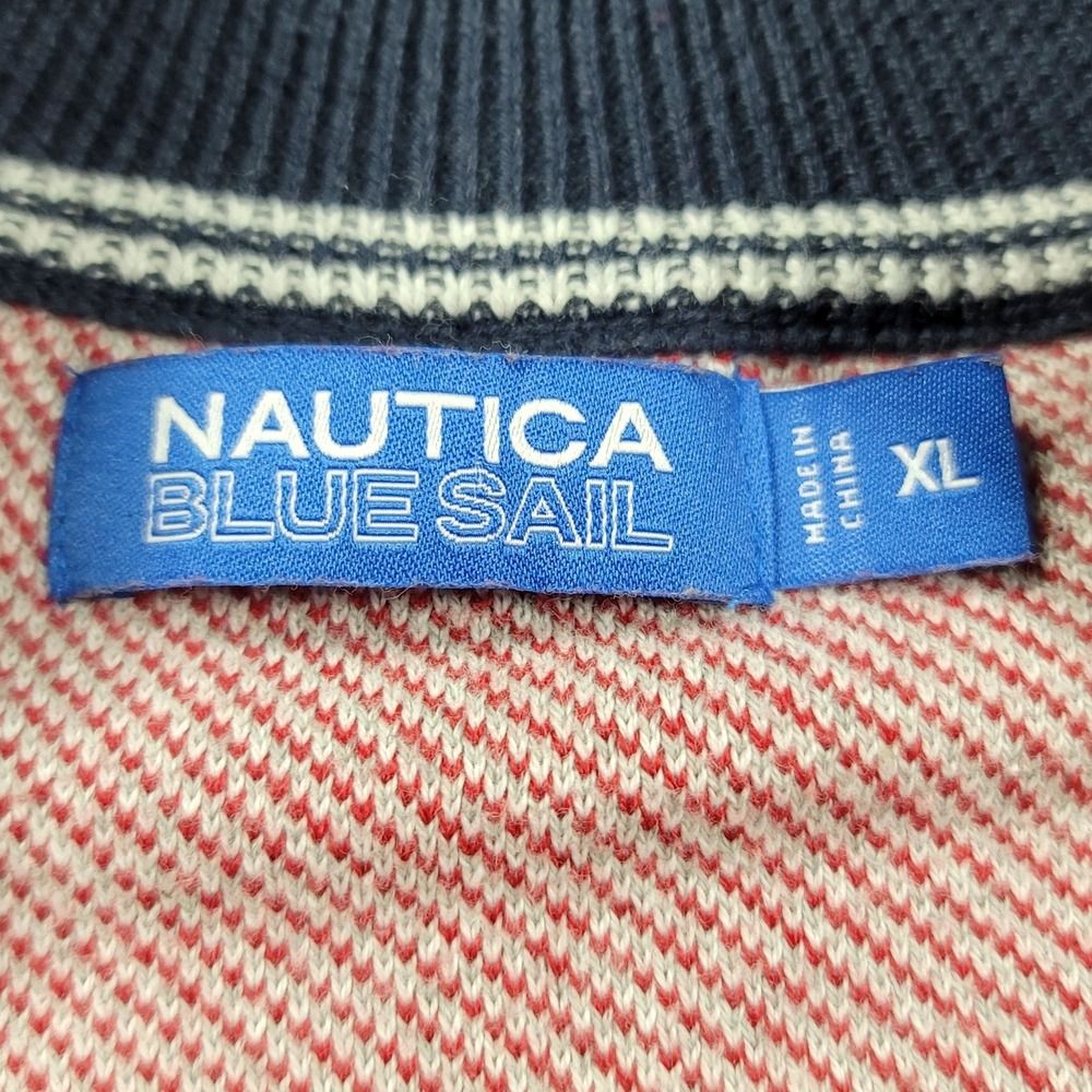 VTG Nautica Blue Sail Sweater Men's Navy Blue Full Zip Graphic Intarsia Knit XL - Picture 7 of 12